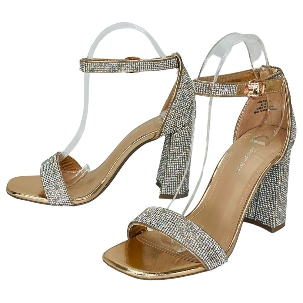 Journee Collection IDDA Rose Gold Rhinestone Studded Womens Heels Size 9M - Picture 12 of 13